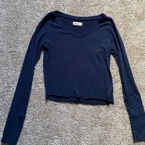 Navy Blue Hollister Cropped Long Sleeve Shirt